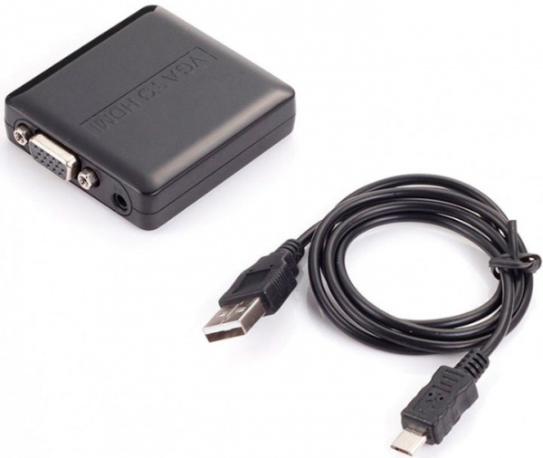 Конвертер PowerPlant чорний (CA911493) HDMI - VGA + R/L HDCVGA02-M 