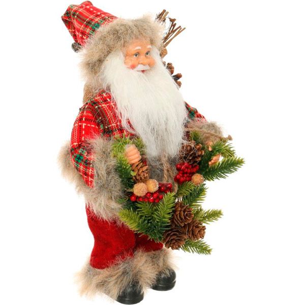 Фігура Дід Мороз лісовий S17102F 30 см червоно-сірий