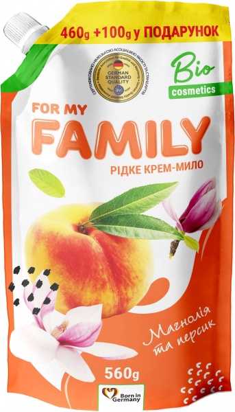 Мило рідке For my Family Магнолія та персик 560 г 24 шт./уп.