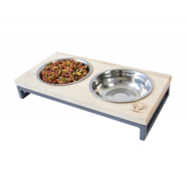 Підставка подвійна 10 центів для Джека з мисками №2 XS, подвійна, 2*250мл, графіт, метал, дерево, 31 х 16 х 5 см