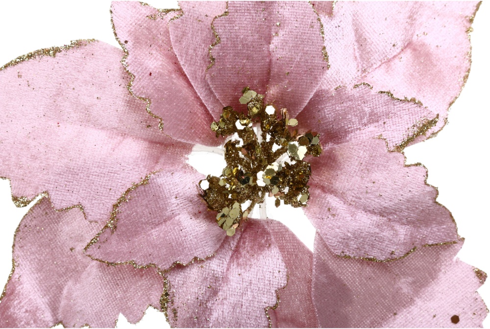 Квітка декоративна пуансетія велюр 20 см шампань / рожевий