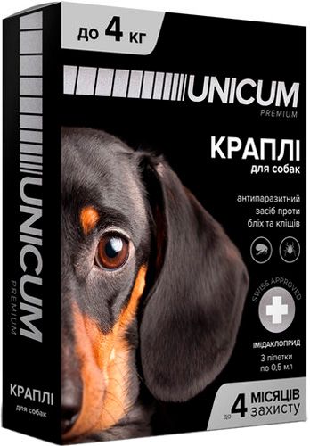 Краплі UNiCUM Premium від бліх і кліщів на холку для собак масою 0-4 кг (UN-006)