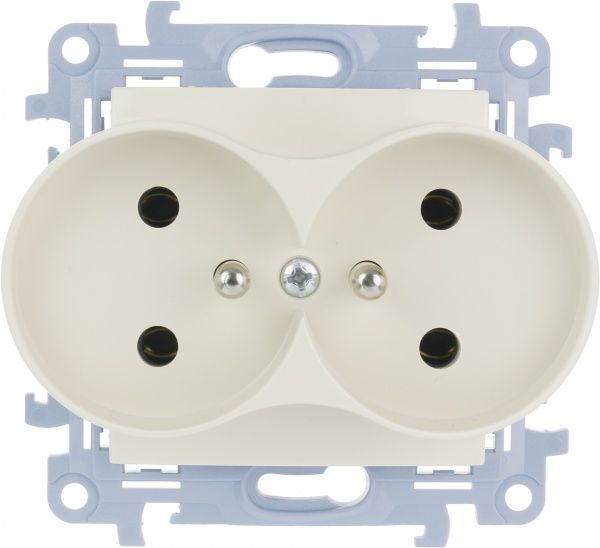 Розетка подвійна із заземленням Simon 10 зі шторками кремовий CGZ2M.01/41