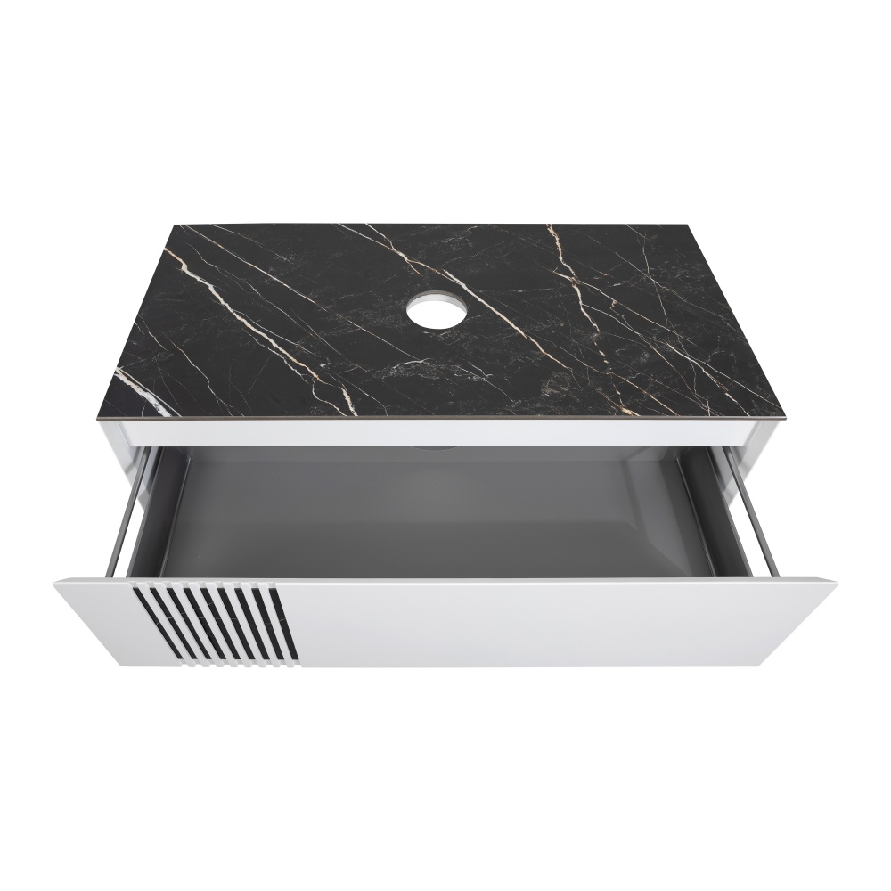 Тумба під умивальник Aqua Rodos MANHATTAN білий мат зі стільницею керамограніт Namibia Black 100 см