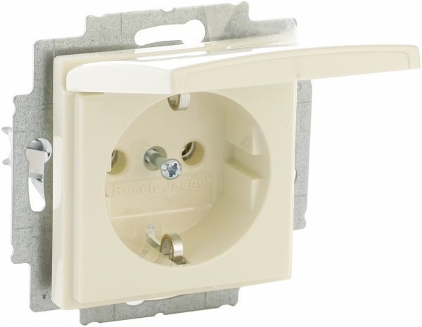 Розетка із заземленням ABB Basic 55 SCHUKO 2P+E 16 А 250 В без шторок з кришкою кремовий 20 EUK;20 EUK-92-507