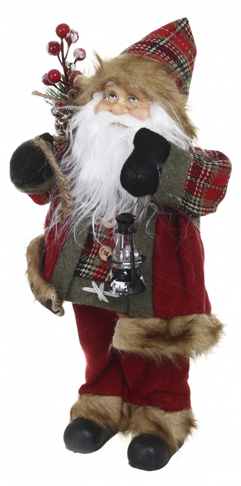 Декоративная новогодняя фигура Санта Кантри лесной с фонариком красный 40 см