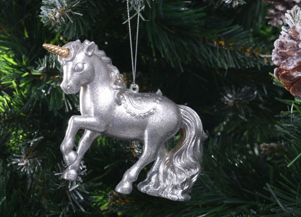 Подвеска Единорог 6х12х3 см серебряный