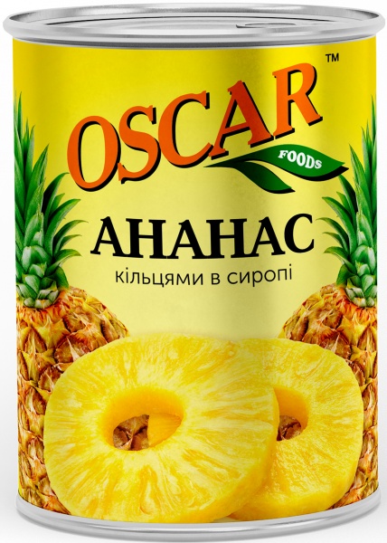 Ананас консервований OSCAR foods кільцями у легкому сиропі 580 г 