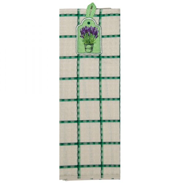Рушник кухонний з вишивкою Лаванда 45x75 см Ярослав бежевий із зеленим 