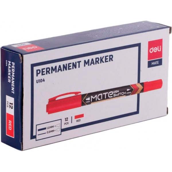 Маркер перманентный Deli двухсторонний 0.5-2 мм EU10440 красный