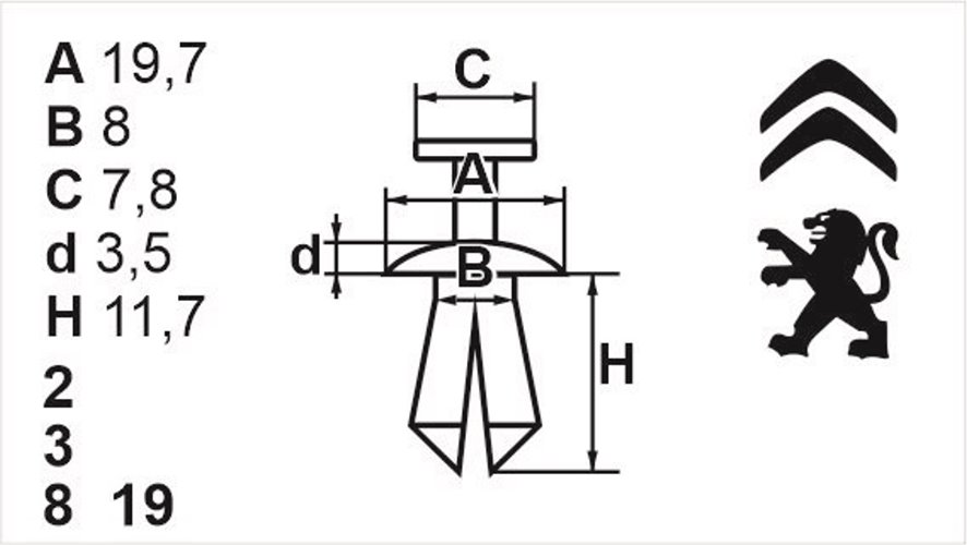 Клипса нажимная наружная универсальная Romix (A20001)
