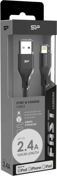 Кабель Silicon Power USB – Apple Lightning 1 м черный (LK30AL Black/Nylon)