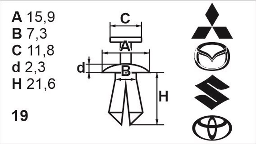 Клипса с резьбовым штырьком универсальная Romix (B25339)