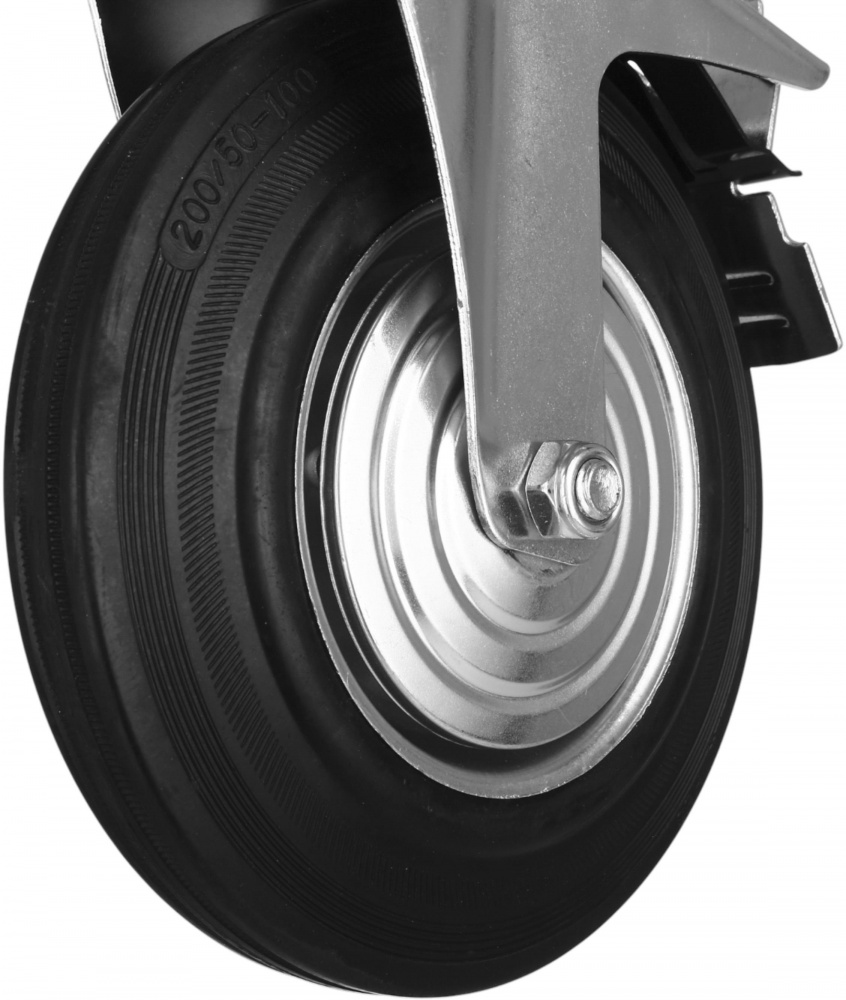 Колесо d200 мм резиновое поворотное с тормозом і резьбовым штырем M16