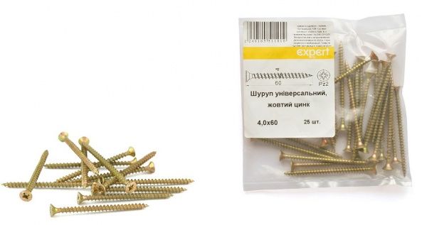 Шуруп універсальний потайна головка ЦЖ 4x60 мм 25 шт. жовтий Expert Fix