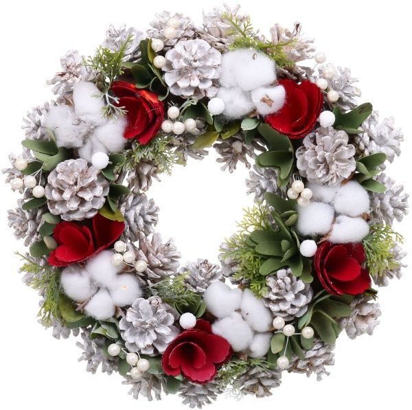 Венок новогодний с шишками, цветами и хвоей d340 мм EPI-C39301 