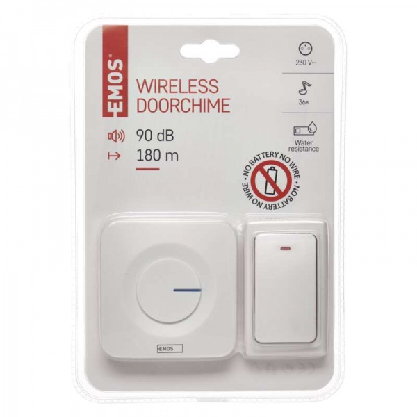 Звонок беспроводной в розетку Emos с кнопкой Battery-Free белый Р5729