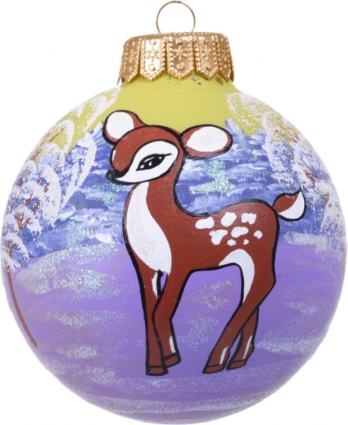 Шар новогодний зимние краски ручной работы стеклянный d 100 мм разноцветный