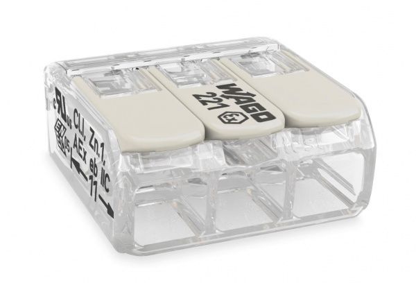 Клемма быстрого монтажа WAGO 221-483 на 3 проводника с рычагами 3 шт. прозрачный 