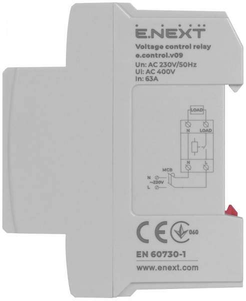 Реле напруги E.NEXT однофазне 63А з індикацією e.control.v09 p0690014
