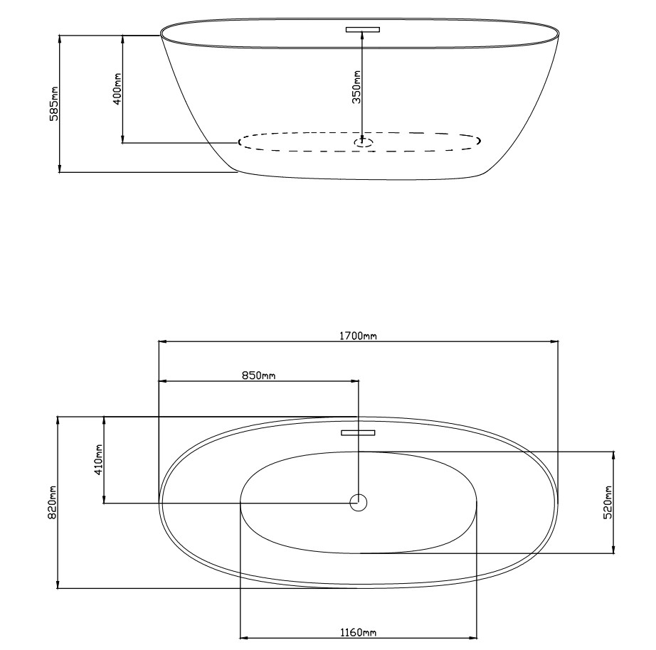 Ванна акриловая EGO ART 170х82 см отдельностоящая MS-14