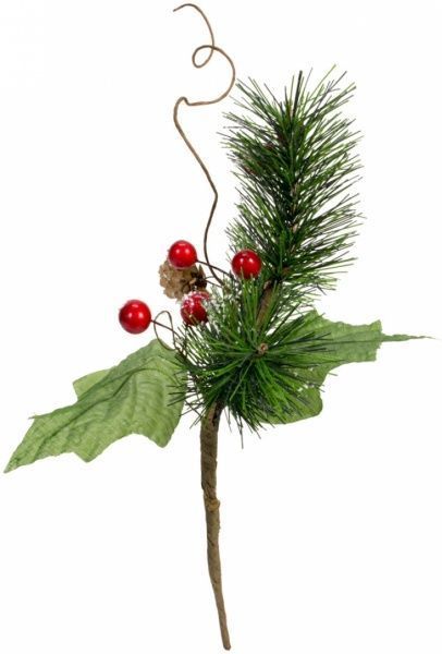 Веточка декоративная хвойная с красными ягодками 26 см SL18424A  