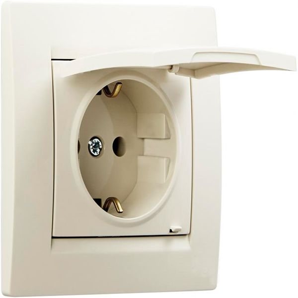 Розетка с заземлением UP! (Underprice) One с крышкой бежевый 706-0303-123B