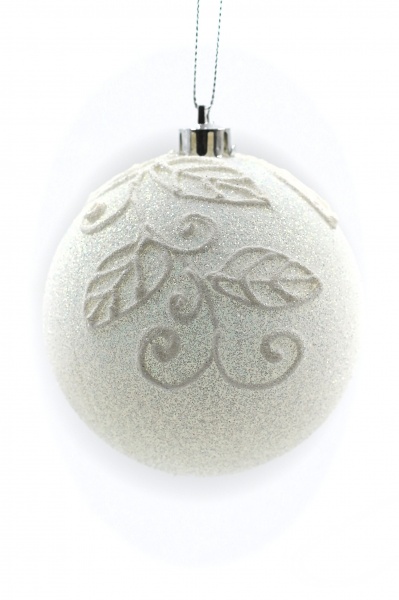 Шар новогодний Листья 60 мм белый 5004
