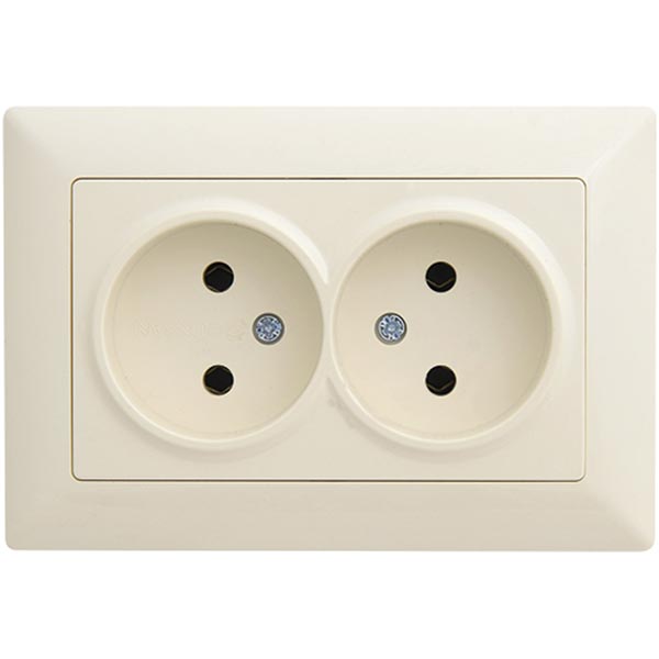 Розетка подвійна без заземлення Gunsan Visage без шторок кремовий