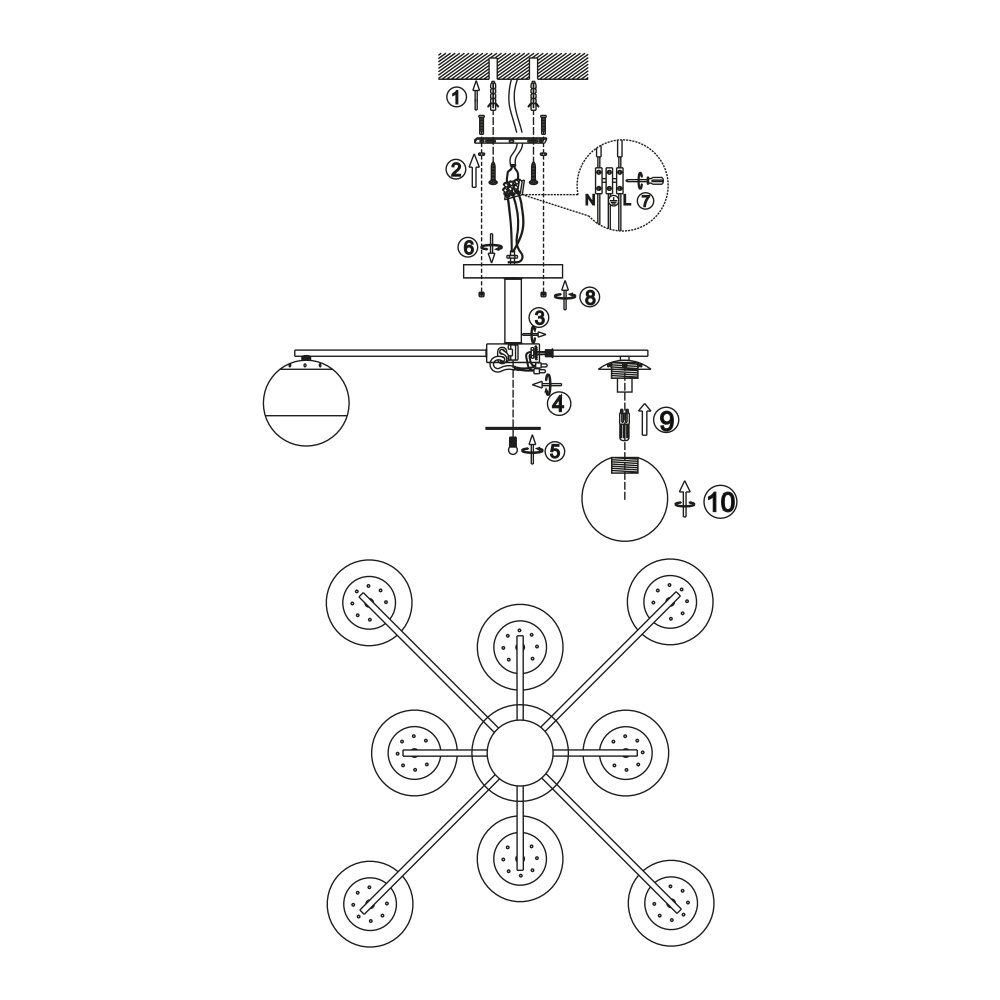 Люстра Miorro Massimo металл/стекло 8x7 Вт G9 белый/золото 51-311-051