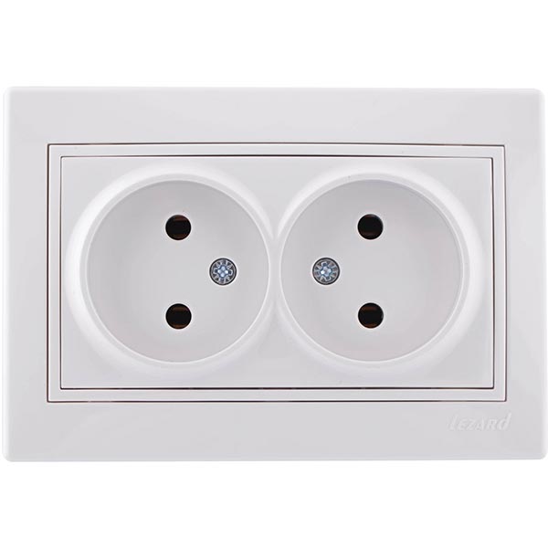 Розетка подвійна без заземлення Lezard Mira 16 А 250 В без шторок білий