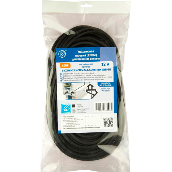 Уплотнитель фигурный резиновый Киевгума К006 (EPDM) 12 м черный 