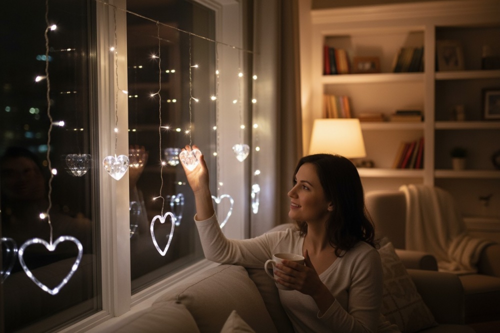 Электрогирлянда-штора Сердця светодиодная (LED) 138 ламп 2,5 м (QC6002)