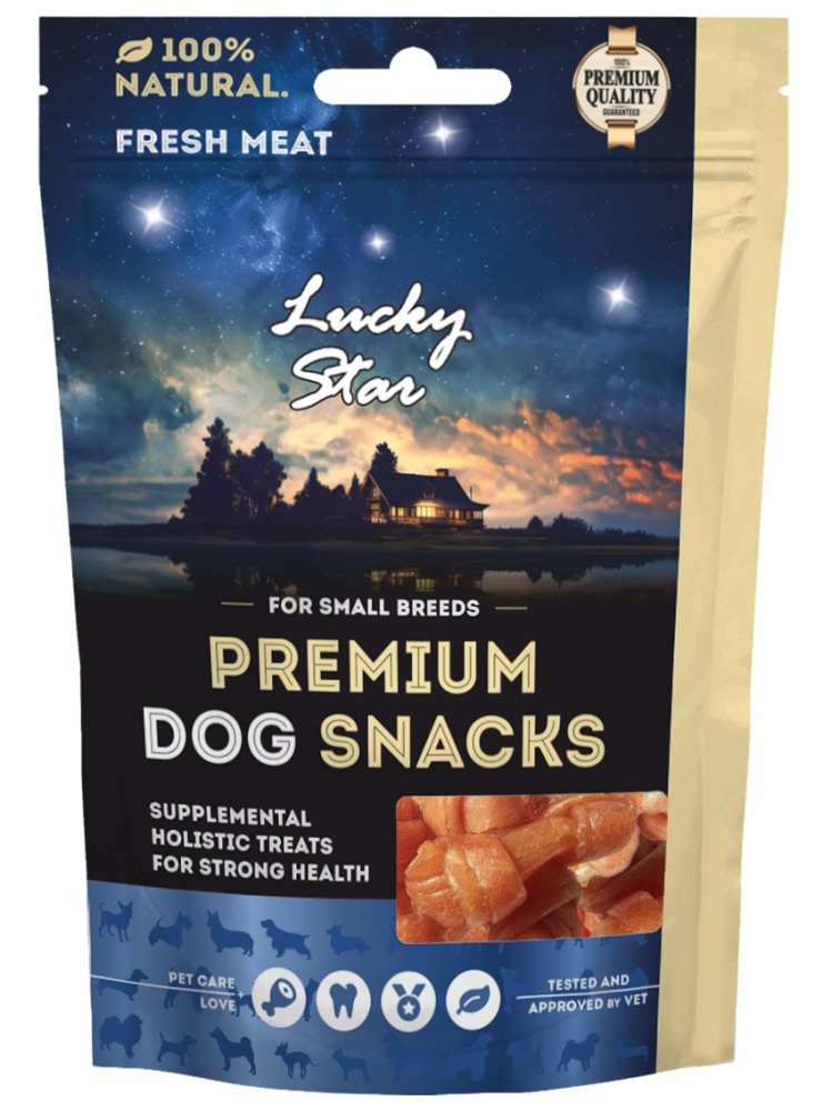 Лакомства полувлажные для собак Lucky Star миникостички Dental Care с уткой 65 г