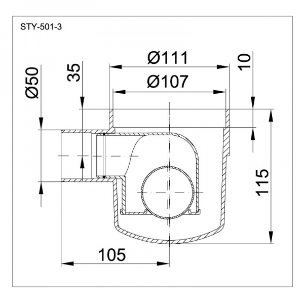 Душевой трап Styron STY-501-3 с горизонтальным выпуском DN 50