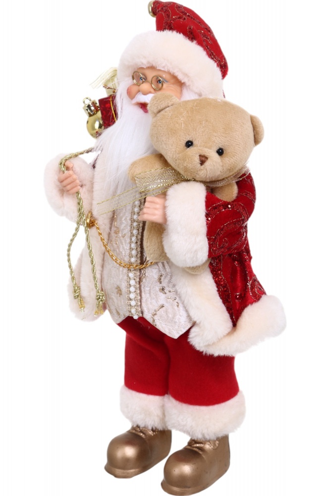 Декорація новорічна Санта Сіро-Червоний з тедді 30 см