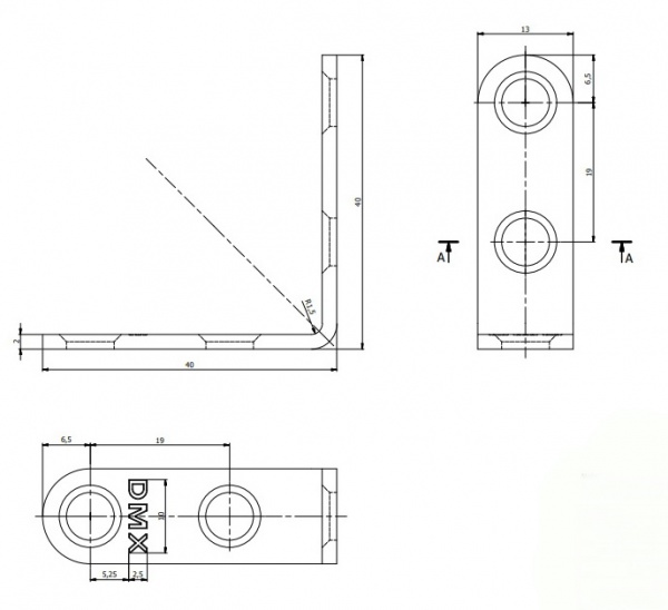 Кутник вузький Domax рівносторонній 40x40x13 мм 2 мм (4шт.)