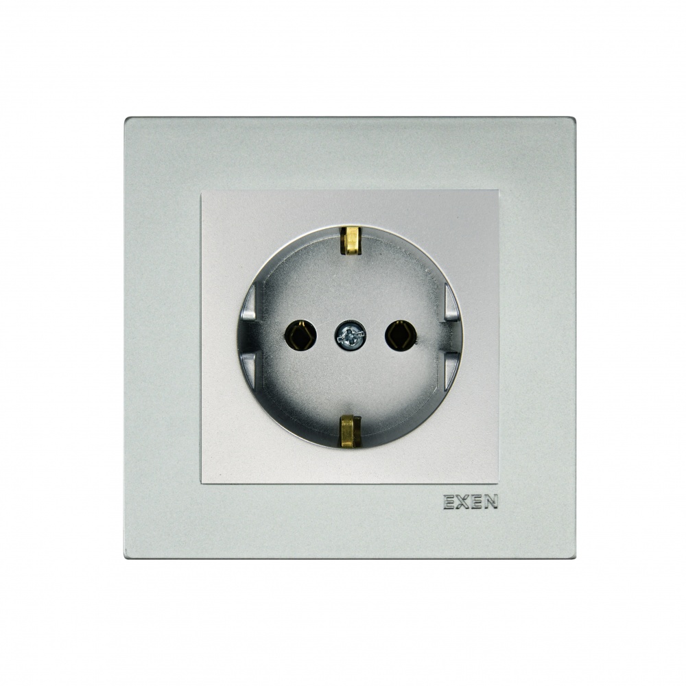 Механізм розетки побутова із заземленням EXEN Karell IP20 срібло 290-001003-237