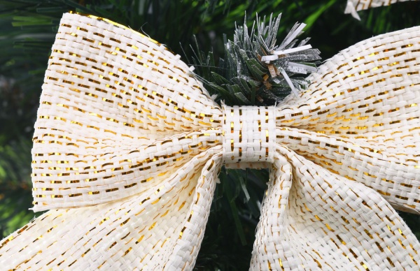 Декорация новогодняя бант 14 см золотой 2 шт