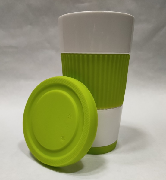 Чашка с крышкой 400 мл бело-зеленая IO-400MUG Banquet