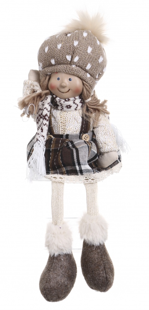 Декорация новогодняя мальчик / девочка сидячая бежево-коричневый 2 ассортимент 15 x 38 см (AT174230035CD-9)