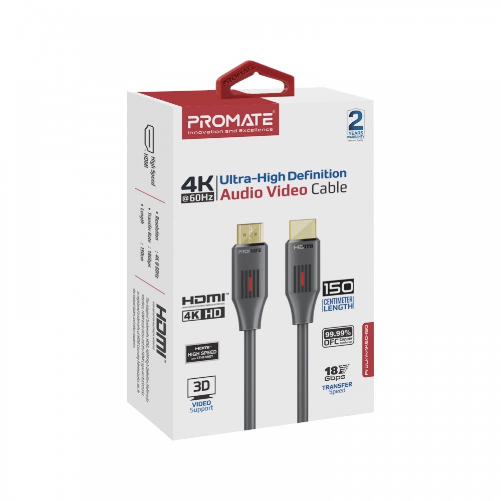 Кабель Promate ProLink4K60-150 HDMI to HDMI v2.0 UHD HDR 1.5 м Black 1,5 м black (prolink4k60-150)