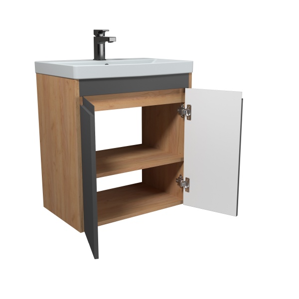 Тумба Мойдодыр Olive 60-U с умывальником Sempre 60 подвесная/напольная