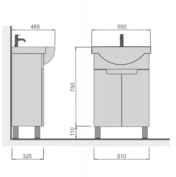 Тумба підлогова Мойдодир Tetris White 55 з умивальником Freja 55 біла