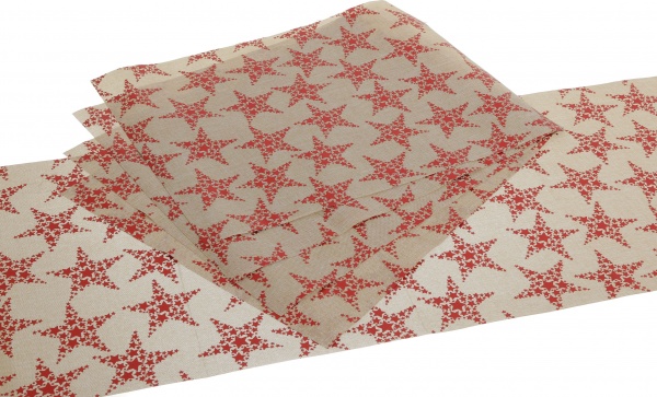 Набір KM скатертина 35х180 см серветка 35х45 см - 4шт Stars red поліестер червоний 