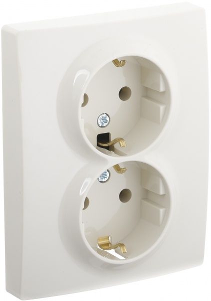 Розетка двойная с заземлением UP! (Underprice) One Plus без шторок без крышки крем 706-0303-127B