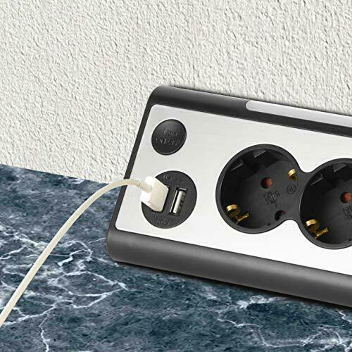 Удлинитель Electraline угловой 2 USB LED подсветка 3 гн. черно-серый 1,5 м 62512 