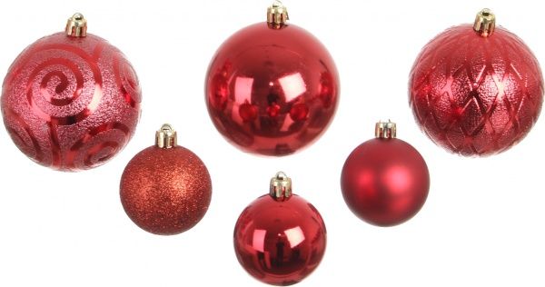 Набір ялинкових куль пластикових червоний 5-8 см 52 шт./уп. 