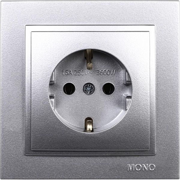 Розетка із заземленням Mono Despina без шторок без кришки сріблястий 102-212121-117