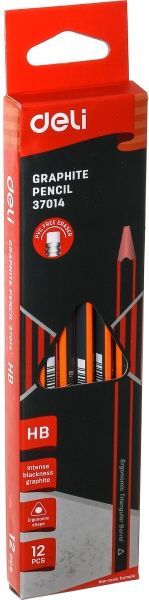 Олівець графітний з гумкою НВ 12 шт. 37014 Deli